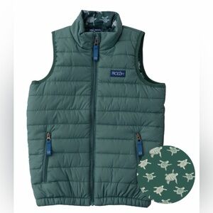 PRODOH KID'S PUFFER VEST IN POSY GREEN WITH SEA TURTLE PRINT LINER, 4T